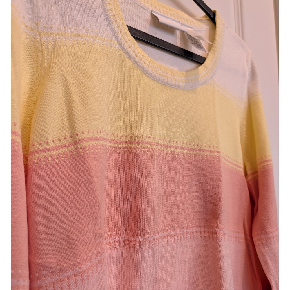 Vintage Y2K Liz Claiborne 100% Cotton Pastel Sunset Ombre Knit Sweater - Picture 3 of 5